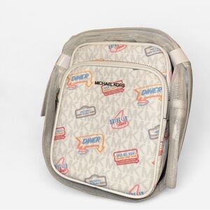 Michael Kors White Jet Set Crossbody Bags with Retro Print